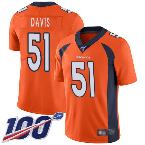 Men Denver Broncos #51 Todd Davis Orange Team Color Vapor Untouchable Limited Player 100th Season Football NFL Jersey